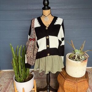 No Comment black and white striped sweater cardigan. Size M